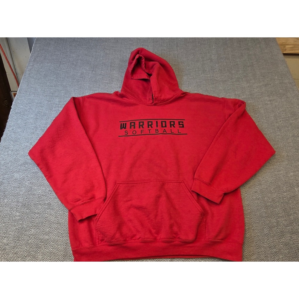 Gildan Heavy Blend Hoodie Men's Large Red Warriors Softball Graphic Pullover